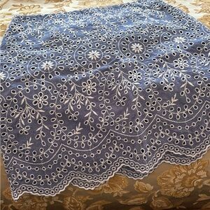LOFT Denim Blue Skirt with White Embroidery